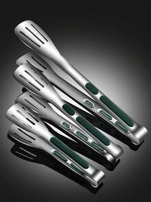 不锈钢厨房夹套装，带槽食物夹，防滑硅胶手柄，耐热烹饪夹，适用于烧烤、沙拉、烧烤和盛菜 - 彩色 - 查看 7