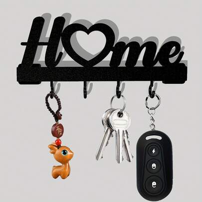 1pc Home Love Shaped Keychain Wall Mounted Entrance Organizer With Hook, Equipped With Transparent Nano Double-Sided Tape, No Drilling Required, Finely Designed, Suitable For Home Decoration In Living Rooms