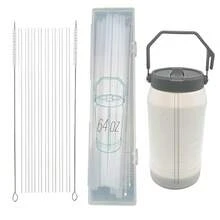 8PCS Reusable Straws For  64 Oz IceFlow Tumbler |  Cup Accessories With 2 Extra Long Straw Cleaner Brushes | PE Plastic Replacement Straws (64oz) - 64oz - Xem 1