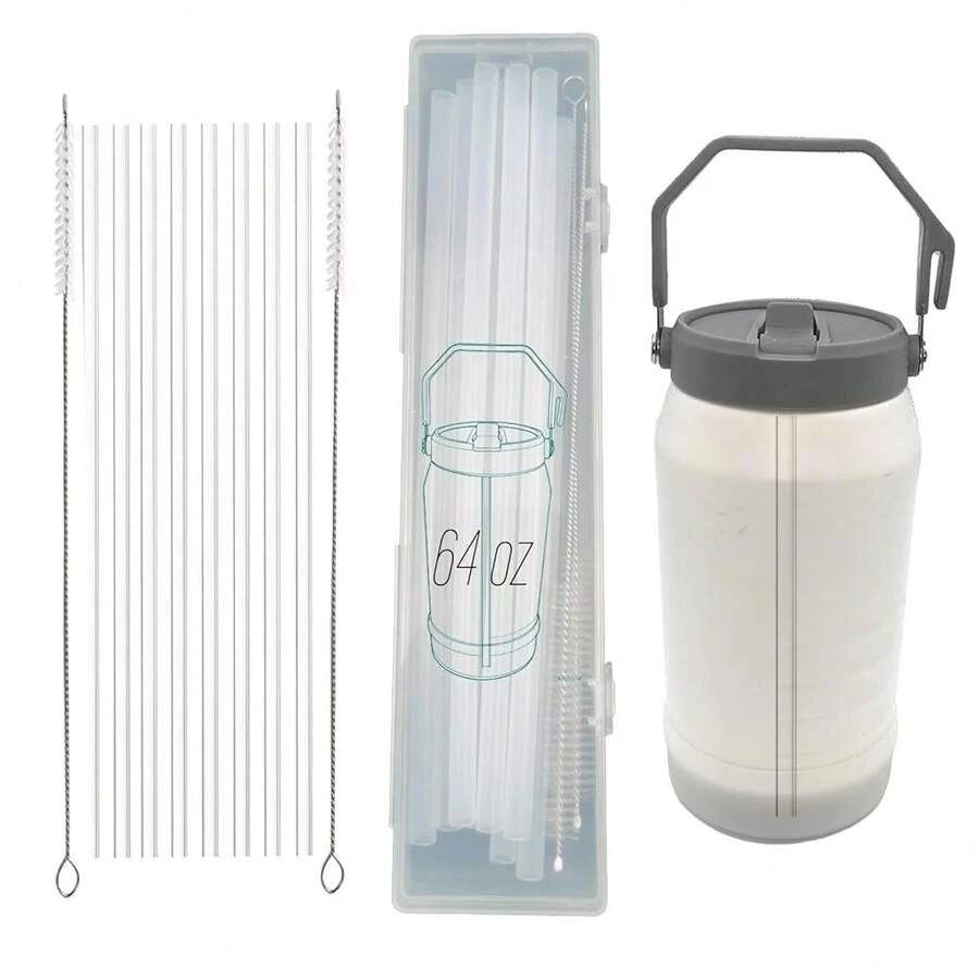 8PCS Reusable Straws For 64 Oz IceFlow Tumbler | Cup Accessories With 2 Extra Long Straw Cleaner Brushes | PE Plastic Replacement Straws (64oz) - 64oz - Xem 1