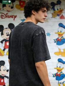 Disney 180 Grams Washed Cotton | Toy Story Woody Buzz Lightyear Print | American Retro Loose Short-Sleeved T-Shirt For Men - màu đen - Xem 2