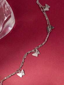 1 chiếc vòng chân và dây đeo môi hình bướm rỗng hai lớp tối giản bằng thép không gỉ dành cho nữ. - Bạc - Xem 6