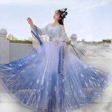 Women's Blue Fairy-Like Hanfu, Classic, Elegant, And Sophisticated, With A Loose Fit.  Four-Piece Chinese Hanfu Set. Traditional Cultural Attire. Suitable For Balls, Graduation Ceremonies, Spring Festival Costume New Year's Celebrations, Parties, And Gatherings. Hanfu For All Seasons. Lady Costume - Baby Blue - View 4