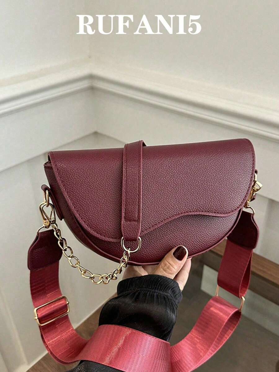 1pc Fashion Solid Minimalist Flap Mini Shoulder Bag, Suitable For Women Daily Use & Gifts - Red - View 1