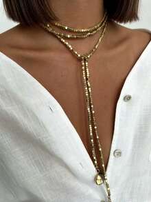 1件波西米亚几何方形串珠水滴流苏长项链，奢华度假派对珠宝礼物，适合女性、情侣、日常休闲佩戴 - 長項鍊 - 查看 15