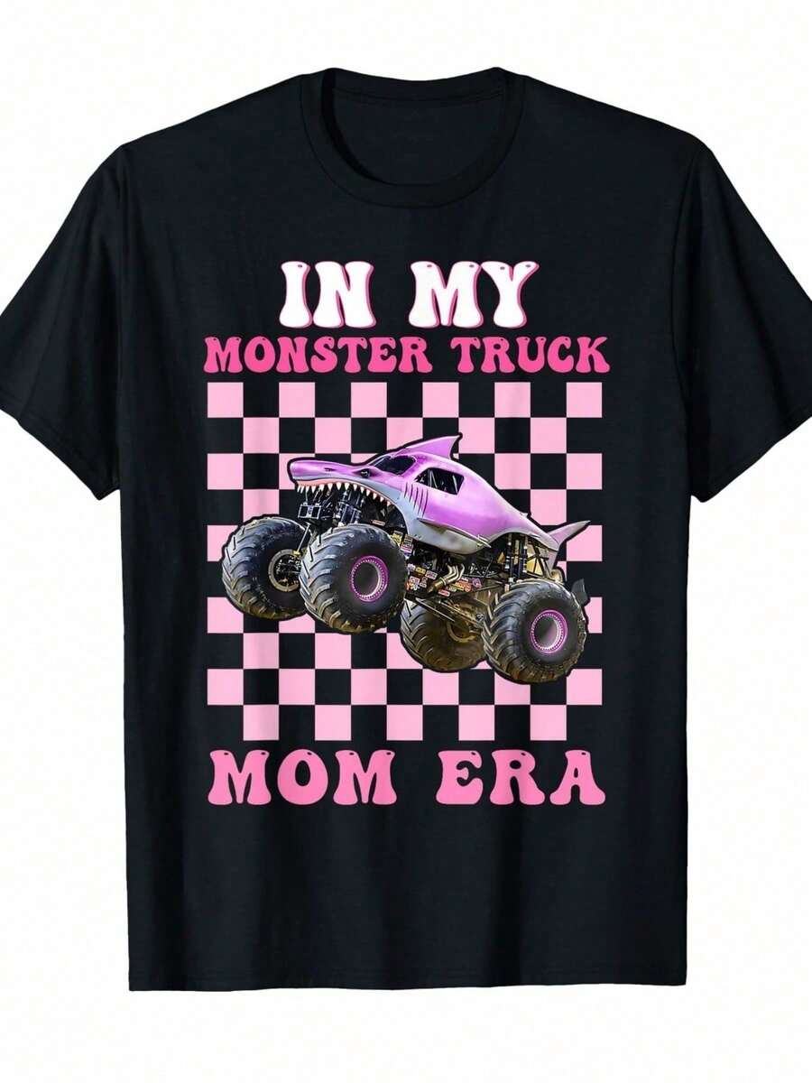 En mi era de camión monstruo, mamá, los camiones monstruo son mi mermelada Camiseta - Negro - Ver 1