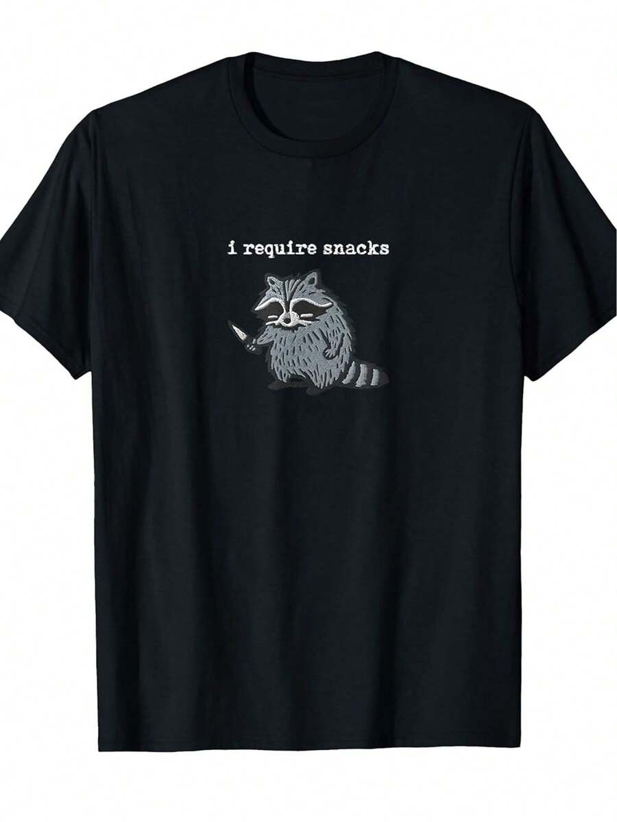 Camiseta de Mapache Divertido con Frase "Necesito Botanas" Estilo Casual para Jóvenes y Adultos Ideal para los Amantes de la Comida y el Humor Moderna y Chic Perfecta para Regalo de Cumpleaños o Uso Diario Cómprala Ahora para Destacar en Cualquier Ocasión con Estilo Mexicano - Negro - Ver 1