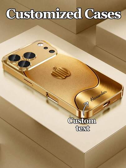 1pc Customizable Phone Case With Fashionable Business Gold Stripe & Apple Design, Compatible With Iphone 17 Pro Max/17 Air/16 Pro Max/15/17/13/12/11/XS Max/6 7 8 Plus, High-End Business Customization, High-Definition Printing Electroplated Tempered Glass Material Anti-Drop Design, Best Gift For Family And Friends
