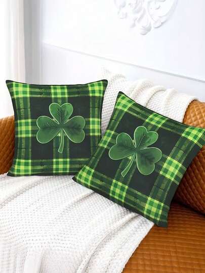 1/2/4pcs St. Patrick's Day Clover Pattern Sofa Cushion Covers - Super Cute, St. Patrick's Day Decorative Pillowcases With Zipper, Pillow Decor Covers, Suitable For Headrest Covers, Home, Sofa, Bedroom, And Office Decorative Pillow Covers - Perfect