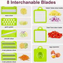 16-In-1 Multi Functional Vegetable Chopper Kit With 7 Replaceable Blades & Storage Container, Multi Purpose Dicer Slicer Mandoline Cutter For Onion Potato Carrot, Easy Food Prep Kitchen Gadget, Perfect Mother's Day Housewarming Gift - White - View 4