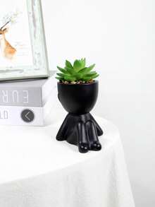 1pc Creative Human-Shaped Succulent Planter With Colorful Artificial Plants - Black Ceramic, Modern Minimalist Home & Office Decor, Geometric Shaped Plant Pot, Suitable For Indoor/Outdoor Garden, Wedding, Easter Table Centerpiece, Storage & Display - Black - View 12