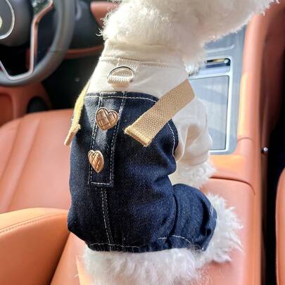 1pc Pet Clothes, Dog 4-Leg Outfit, Korean/European Punk Style Suspender Pants - Beige