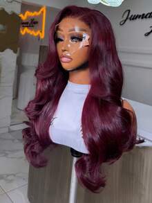 200% 99J Burgundy Body Wave Human Hair Wigs 13x4 HD Transparent Lace Frontal Human Hair Wig 34 Inch Brazilian Pre Plucked With Baby Hair Wine Red 99J Colored Water Wave Lace Front Wig For Women - S99J - 查看 4