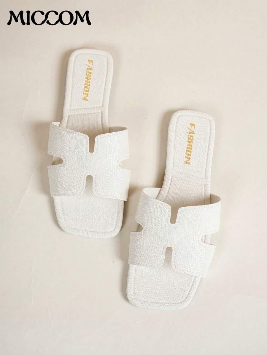 Women's Fashionable Flat Sandals, Square Toe Open Toe, Black, New Spring/Summer Versatile Ladies Flat Slippers - White - View 1