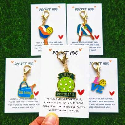 5pcs Pickleball Pendant Keychain With Inspirational Hug Card-Perfect For Sports Enthusiasts. Carry This Card With You Wherever You Go, And I'll Be By Your Side. It's A Heartwarming Gift Of Encouragement, Offering Comfort To Those Feeling Anxious, Sad