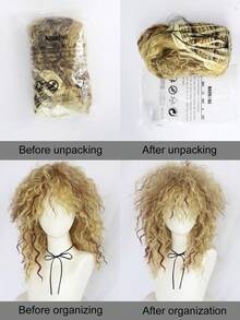 Blonde & Auburn Ombre Curly Wair Fluffy Layered Synthetic Wig Perfect For Daily Errands & Dates - Khaki - View 8