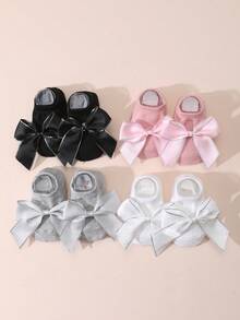 4 đôi tất cotton chống trơn trượt dễ thương cho bé gái, kiểu công chúa, có nơ trang trí, phù hợp mọi mùa. - Nhiều màu - Xem 8
