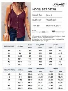 Acelitt 女士纯色无袖 V 领吊带背心，休闲和度假风格 - 酒紅色 - 查看 3