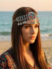 1pc Bohemian Style Coin Tassel Hair Jewelry, Women Beach Holiday Wear Headchain - Multicolor - View 5