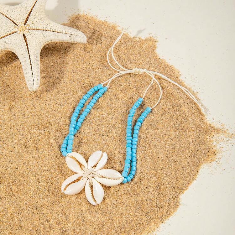 1pc Bohemian Style Beaded Resin & Shell Single Layer Anklet, Suitable For Beach Party, Jewelry Gift - Multicolor - View 3
