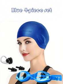 Set de 4 piezas de gafas de natación profesionales unisex. Incluye gafas de natación, gorro de natación de silicona impermeable, pinza nasal de natación y tapones para los oídos. El diseño de gorro de natación extra grande proporciona protección para las orejas. Adecuado para cabello largo y corto. - multicolor - Ver 5