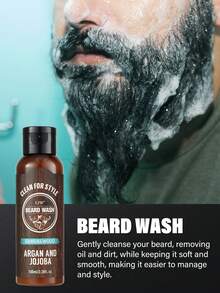 檀香胡须洗发水和胡须护发素套装，蕴含摩洛哥坚果油和荷荷巴油 - 强韧并柔顺胡须，散发天然檀香香气 - 含胡须油的胡须洗发水，情人节礼物 - Beard Care Set - 查看 4