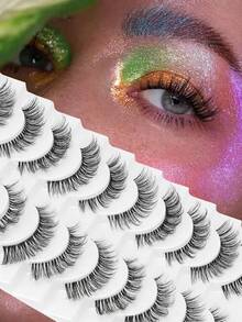 False Eyelashes 10 Pairs Cat Eye-Lashes 3D Faux Mink Lashes,Spiky Wispy Natural Long Faux Mink Lashes Strips Soft & Reusable Makeup Professional Fake Eyelashes - Cat Eye Lashes - View 2