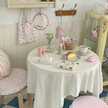 1件提花桌布，华夫格图案，蓝色滚边，双面可用，可作沙发套/薄毯，多用途 - 彩色 - 查看 7