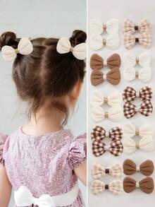 Bộ 10 chiếc kẹp tóc nơ bằng vải màu kaki trơn dành cho bé gái, phụ kiện tóc dễ thương, phù hợp sử dụng hàng ngày. - Nhiều màu - Xem 8