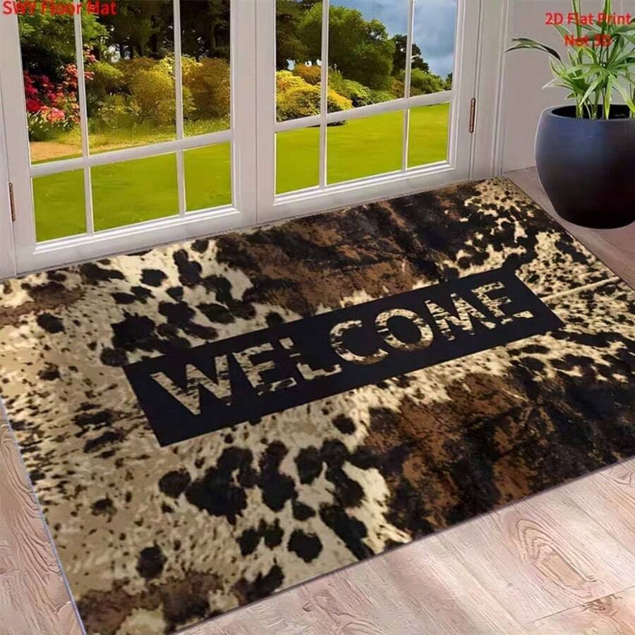 1pc Leopard Print "Welcome" Letter Decorative Doormat, Suitable For Doormats, Small Rugs, Welcome Mats, Carpets, Outdoor Doormats, Kitchen Rugs, Home Decor, Front Doormats, Area Small Rugs, Outdoor Mats, Home Decor, Area Rugs, Garden Rugs, Washable Carpets