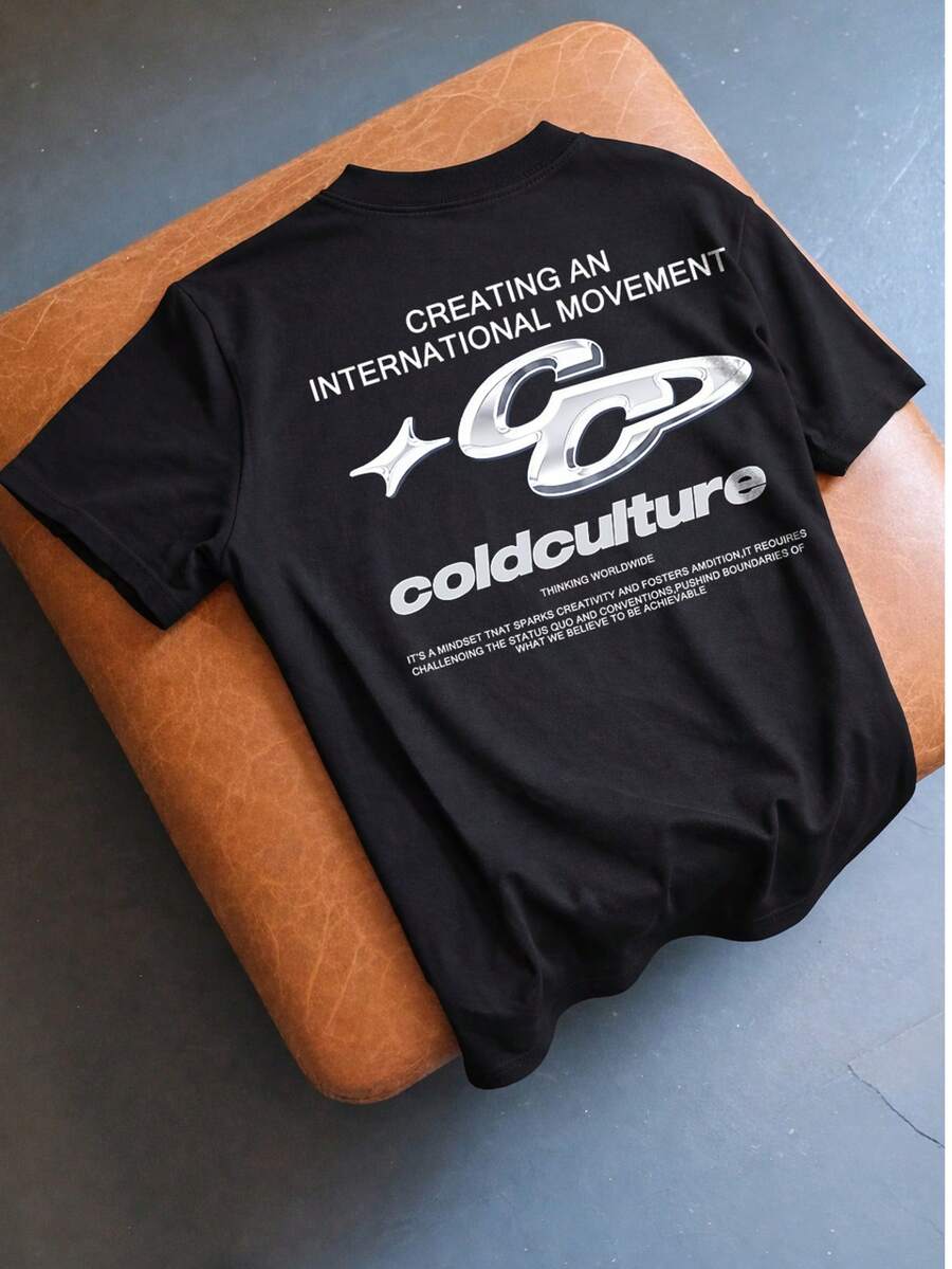 OVDY Men's Round Neck Short Sleeve Casual Summer Retro Printed T-Shirt - Black - View 1