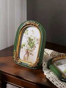 1 khung ảnh cổ điển màu xanh lá cây hình vòm, kiểu dáng retro, họa tiết hoa vàng trang nhã, làm thủ công từ nhựa giả cổ, thích hợp để trang trí tường, cũng có thể dùng làm quà cưới cho cô dâu hoặc quà tặng ngày lễ, trang trí phòng ngủ, phòng học, bàn làm việc. - Nhiều màu - Xem 5