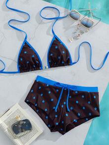 Sultry Sol Bộ bikini nữ màu vàng chấm bi kiểu retro, đồ bơi phối màu cổ điển, thích hợp cho các buổi đi chơi, tiệc sinh nhật, trang phục thường ngày, phong cách Y2K, phong cách những năm 2000, thanh lịch, phong cách quý tộc xưa, thời trang đường phố, kỳ nghỉ, trang phục đi biển mùa hè. - Màu xanh đậm - Xem 8