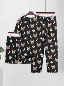 Customized Men's 3 PiecesShort Sleeve Pajama Set, Can Print Any Pattern, Personalized Pajamas With Photos, Comfortable Sleepwear With Customized Funny Images. Suitable For Occasions Like Valentine's Day, Birthday, Gifts, Personalized, Colorful, Cute, Witty, Unique, Exclusive, Ideal Boyfriend Gift, Suitable For Boyfriend, Family, Friends, Elders, Fashionable For Autumn, Party Occasions - Black - View 2