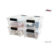 JOY Caja de Almacenamiento de Plastico Paquete de 3 Organizadora Apilable con Broche Contenedor de 7 Litros. Tapa Duradera e Ideal para Organizar Zapatos Ropa y Juguetes 37x23x13 cm - Transparente - Ver 4