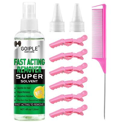  Goiple 8pcs Fast Dissolving Tape In Extension Hair Glue Remover Spray Set, Two Steps Quick Release Adhesive Solvent, Residue Eraser For Wig Glue, Tape In Hair Extensions & Lace Wigs, Tape Strip Dissolver, Rat Tail Comb & Hair Clips Styling Kit, Gentle On Fine Thick Normal Hair Women & Men