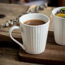 4pcs White Square Cups Set, Minimalist Embossed Ceramic Mugs, Household Tea Cups - White - View 4