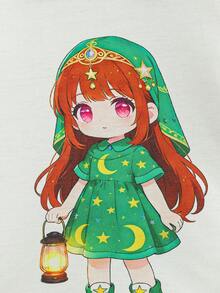 2pcs/Set Toddler Girls' Peter Pan Collar Polka Dot Cartoon Girl Print Short Sleeve Top And Skirt Cute Daily Outfit - Green - View 5