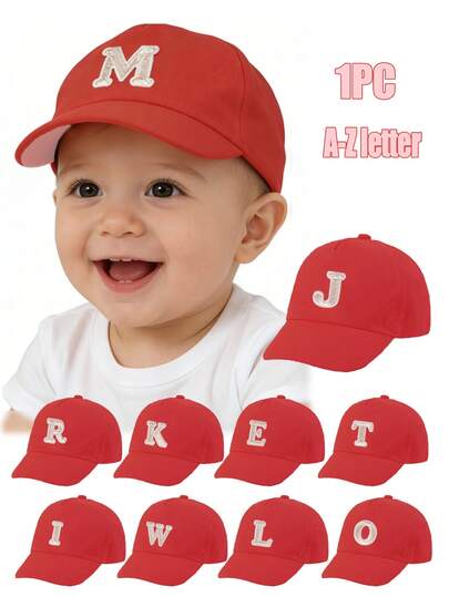 1顶纯色26字母A-Z装饰棒球帽，男女童春夏休闲装