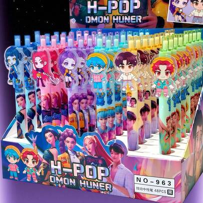 K-Pop Idol Theme Gel Pen Cute Aesthetic Writing Pen For Students Fans Stationery Gift Office School Daily Use Signature Pen Creative Star Pattern Notebook Journal Supplies