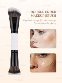 1pc Duo Brush, Makeup Brush For Applying Foundation & Concealer, Creates An Airbrushed Finish, Made With Vegan, Cruelty-Free Bristles - Black and White - View 8