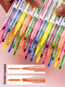 6支荧光荧光笔，双头荧光笔，6色荧光笔，学生彩色笔，荧光标记笔，斜头荧光笔，6支彩色荧光笔 - A - 查看 1