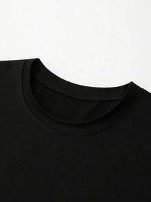 Camiseta de manga corta con cuello redondo para mujeres. Estilo casual, con diseño moderno y estampado, cómoda y transpirable. Ideal para hombres y mujeres, perfecta para parejas. Camiseta con estampado elegante de manga corta, también disponible en talla media-corta, cómoda y respirable. - Negro - Ver 4