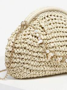 Túi xách nữ SIA kiểu dáng bohemian tối giản cổ điển, chất liệu dệt hình vỏ sò, dung tích lớn, xếp ly hình đám mây, thích hợp cho các buổi đi chơi, dự tiệc và sử dụng hàng ngày. - Màu be - Xem 3