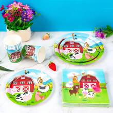 快乐农场8人份一次性餐具套装，包含纸盘、餐巾纸、纸杯，适合生日、婚礼、派对、家庭野餐等场合。 - 彩色 - 查看 4