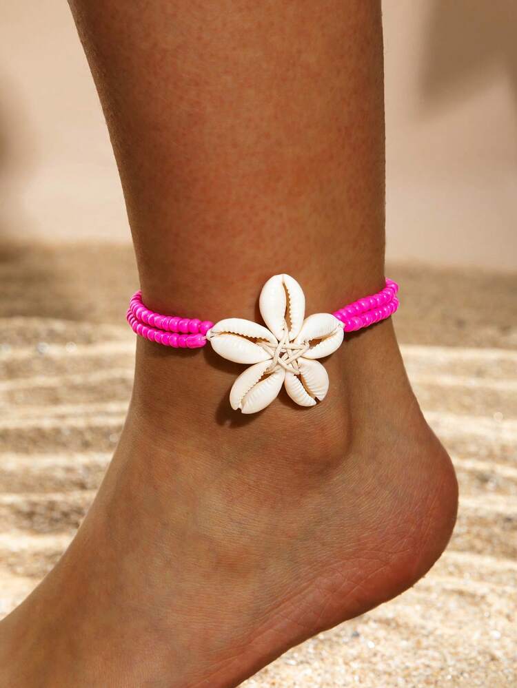 1pc Bohemian Style Beaded Resin & Shell Single Layer Anklet, Suitable For Beach Party, Jewelry Gift - Multicolor - View 4
