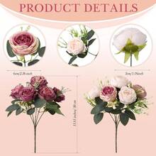 8 Bundles Artificial Peonies Flowers Fake Silk Peony Bouquet Faux Peonies Flowers Bulk For Decoration Vase Floral Arrangements Wedding Party Table (Dusty Pink,Dusty Rose) - 粉紅 - 查看 3