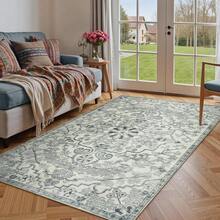Alfombra de área de 4x6 pies, estilo bohemio vintage lavable, alfombras boho para dormitorio estético, alfombras beige para sala de estar, medallón floral, alfombra suave antideslizante y que no suelta pelusa de lana sintética para entrada, cocina, mesa de comedor - Beis - Ver 1