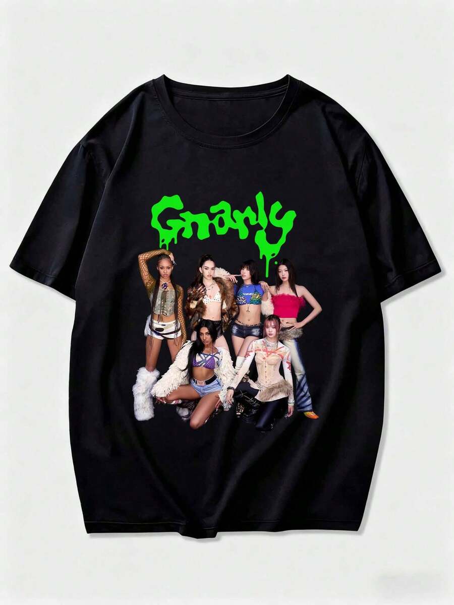 KATSEYE Gnarly Graphic Unisex Short Sleeve GIFT For Fans Graphic Print T-Shirt - màu đen - Xem 1
