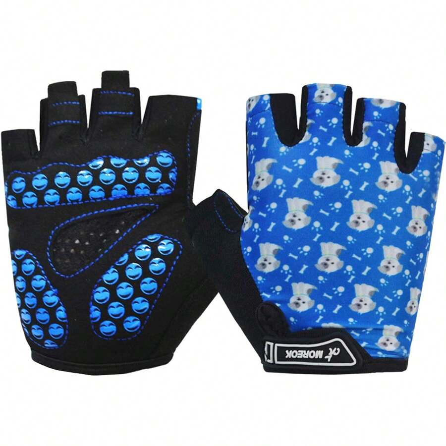 Guantes de ciclismo para niños, almohadillas de gel para bicicleta con medio dedo, para niños y niñas de 2 a 11 años, guantes de bicicleta de carretera y montaña - Azul / Patchwork - Ver 1